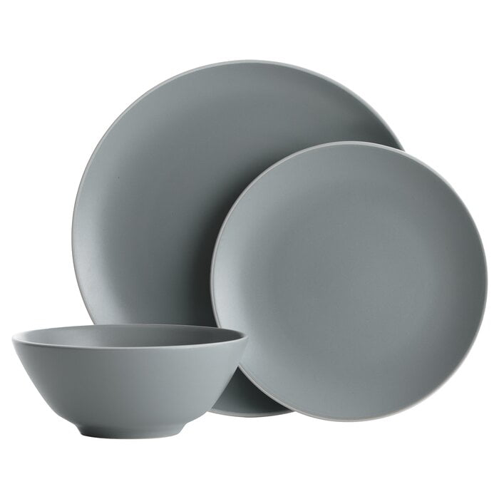 12-Piece Matte Stoneware Dinnerware Set, Gray